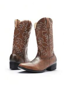 Giày Bốt Đi Xe Nam Phong Cách Âu Mỹ 2023 Giày Bốt Đi Xe Máy Mới Thêu Và Khắc Hoa, Giày Bốt Tây Hợp Thời Trang - màu nâu - Xem 2