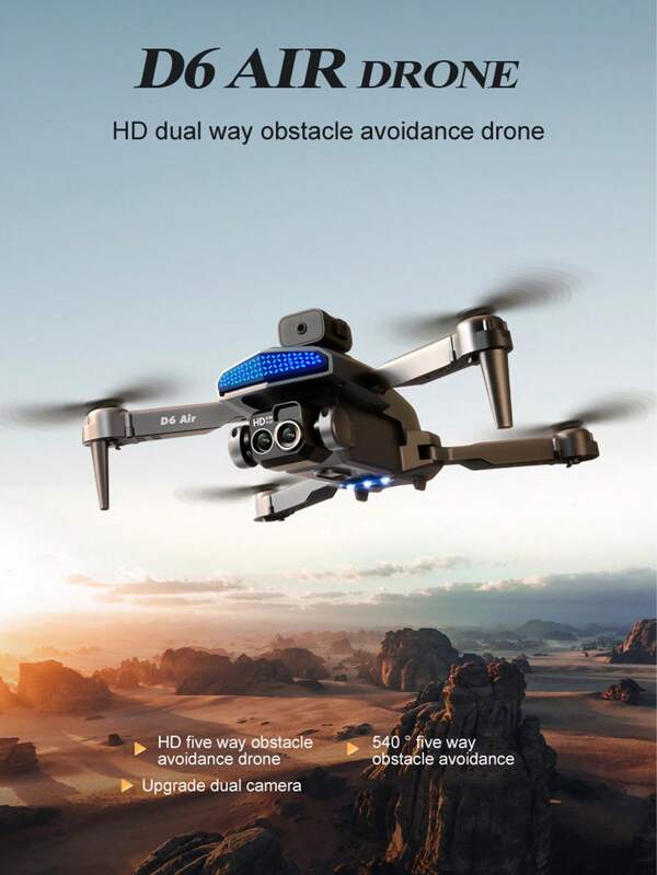 D6 Drone, Obstacle Avoidance, Remote-Controlled Aircraft, High-Definition, Aerial Photography, Quadcopter, Drone , Foldable, Beginner, Drone,Random Accessory Color