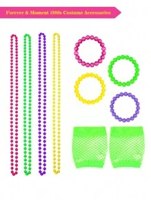 Forever & Moment 9PCS 80s Costume Accessories For Women, Fishnet Gloves Bracelet Necklace Party Supplies Costume Set Prom
