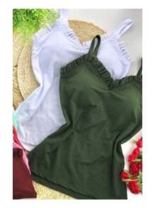 Cailin Store Women's Blouse Tank Top Ruffles Ribbed With Pad Basic Assorted Fashion Super Shipping!! - màu xanh lá - Xem 1