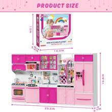 5 In 1 Play Kitchen, Mini Kitchen Playset With Realistic Lights & Sounds, 57 PCS Toddler Kitchen Toy Accessories Incl Mini Food Toys, Doll House Pretend Play Toys For Kids Girls Age 3-5 - Hồng - Xem 8