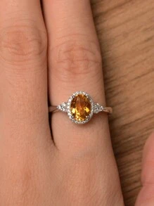 1pc New Black Zirconia Ring, Women Engagement Jewelry