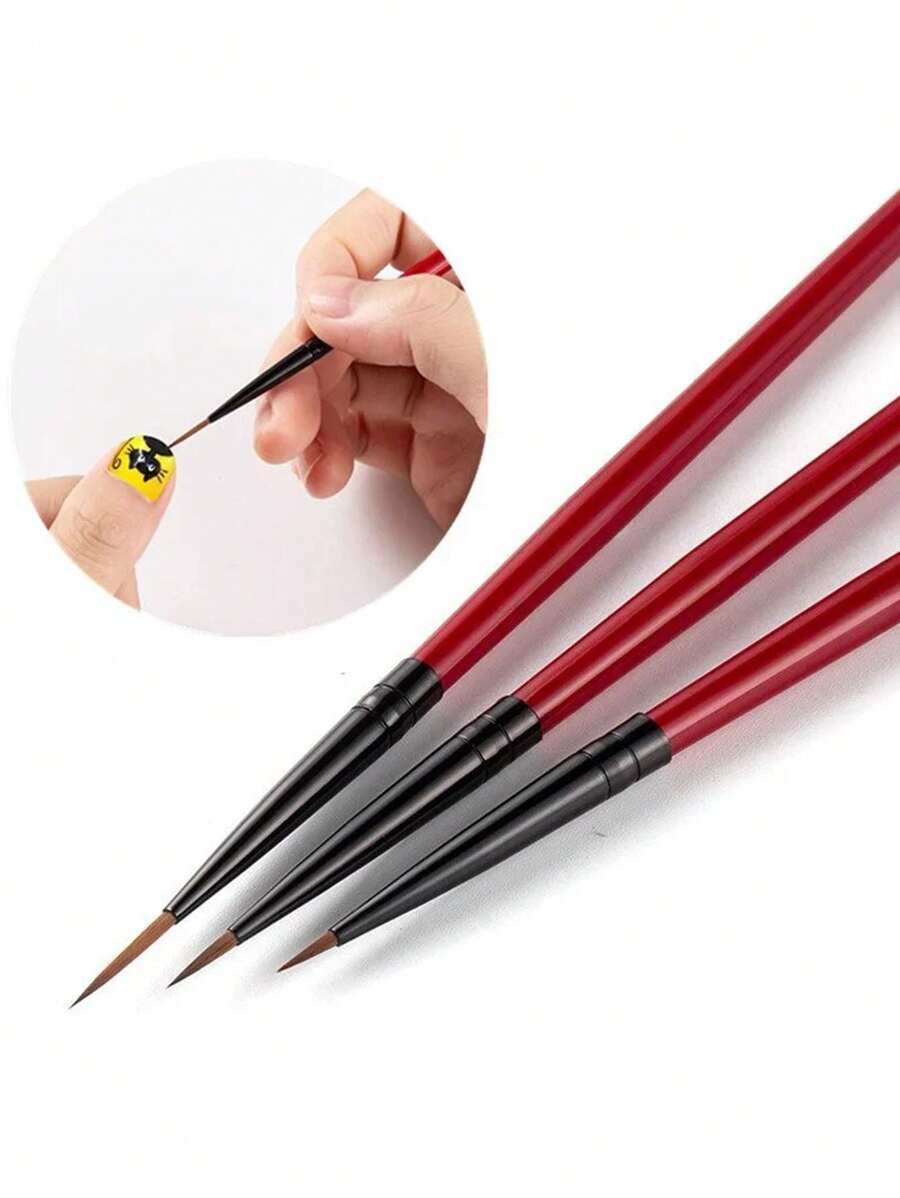 3Pcs/Set Crystal Fine Liner Brush Nail Art Striping Brushes Thin Line Nail Brush Detail Painting Pen Gel Nail Painting Tools - Red - View 1