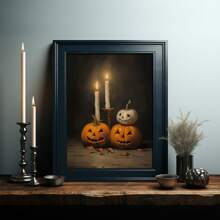 1pc Halloween Scary Pumpkin Poster, Halloween Wall Art, Canvas Halloween Decor, Gothic Style, Vintage Halloween College Decor, Retro Halloween Wall Art (No Frame), Thanksgiving Decoration - Multicolor - View 1