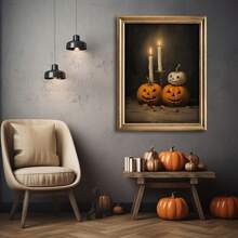 1pc Halloween Scary Pumpkin Poster, Halloween Wall Art, Canvas Halloween Decor, Gothic Style, Vintage Halloween College Decor, Retro Halloween Wall Art (No Frame), Thanksgiving Decoration - Multicolor - View 3