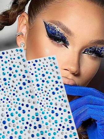 1 Set 1-2 Pcs Blue Multi-Spec Gem Stickers Makeup Holiday Party Y2K Style Music DIY Eyes Face Jewels Stickers Dance Performances Party Concert  Wedding Makeup Aeisage Art Gifts Fake Tattoos