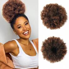 8Inch Afro Puff Ponytail For Women Kinky Curly Ponytail Hair Synthetic Hair Bun Extensions Hairpieces Updo Hair With Two Clips - Multicolor - View 11
