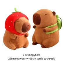 Cuddly Capybara Duo Set - Adorable 25cm Plush Animals With Turtle Backpack And Strawberry Hat, Perfect Playful Companions For Home Decor And Collectibles Enthusiasts - Combination Packages - View 13
