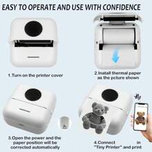 Mini Sticker Printer, Portable Pocket Smart Inkless Thermal Printer With 13 Roll Papers, Mini Printer For Notes, Photos, Stickers, Labels, Receipts - X5 White With 13Rolls Paper - View 4