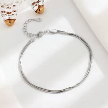 OMID 925 纯银简约三层蛇骨链手链，女士时尚珠宝 - 手鍊 - 查看 4