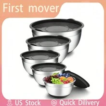 5pcs Stainless Steel Mixing Bowls - Heavy Duty, Dishwasher Safe, Airtight Lids, Outdoor Safe, Perfect For Kitchen Baking, Serving And Storage - Durable, Easy To Clean, Space Saving Design