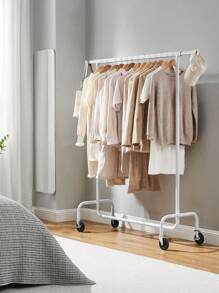 SONGMICS Appendiabiti con Rotelle, Portabiti per Carico Pesante, con Barra Estensibile, Portante di 130 kg, Binario per Appendere Vestiti, in Metallo, Cromato,Bianco Opaco, Ritorno a Scuola