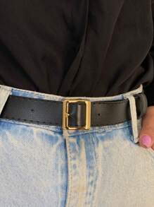 Kit 4 Cintos Feminino Fivela Birken Metalizada Dourada Em Couro Sintético Minimalista