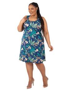 Plus Size Women's Loose Dress - Purple - View 3