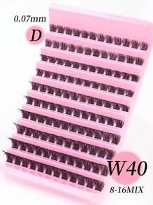3D Effect DIY Handmade False Eyelashes, Thick Curl, Soft And Thick 40W Personalized Eyelash Extension, Ultra Light False Eyelashes, 8-16mm Mixed Length, 0.07mm D Curl, 10 Rows/120, Imitation Mink Fur, Single Cluster Design, Suitable For Daily Wear, Gatherings, Various Occasions, W02 False Eyelashes Thick Clustered False Eyelasheslash Clusters,Eyelash Clusters,Individual Eyelashes,Lashes,Fake Lashes - Black - View 1