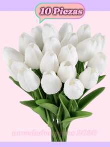 Kit 10 Piezas De Flores Tulipan Artificiales De Calidad Premium, Ramo De Tulipanes Con Toque Real, Flores Artificiales Para Bodas, Habitaciones, Hoteles, Fiestas, Evento, Regalos De San Valentín Y Año Nuevo - Blanco - Ver 1