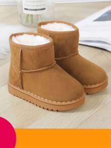 1 paire de 2024 nouvelles bottes de neige courtes pour enfants, doublées et chaudes, à la mode, convenant à l'automne et à l'hiver. Il est recommandé de prendre une taille au-dessus, car elles sont petites.