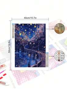 5D DIY 钻石画套件 - 马赛克抽象建筑景观，钻石刺绣家居墙面装饰 - 淺灰色 - 查看 3