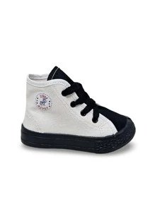 Tenis botita bebé niño niña zapatito choclo unisex casual urbano primeros pasos hasta 10 años 12mx-21mx lona tela blanco rosa negro negro amarillo confort - Blanco y Negro - Ver 3