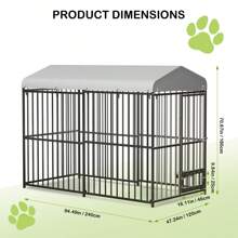Fulvari Large Outdoor Dog Kennel With Bowls And Feeding Door,Heavy Duty Dog Playpen Fence Waterproof Roof Cover And Secure Lock, For Garden Backyard - Black - View 6
