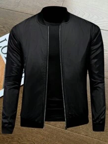 Outdoor Sports Casual Stand Collar Baseball Jacket, Zipper Windbreaker, Suitable For Father's Day - Black - View 4