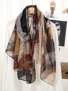 1pc Balinese Style Printed Shawl, Thin Scarf With Graffiti Design - A - View 9