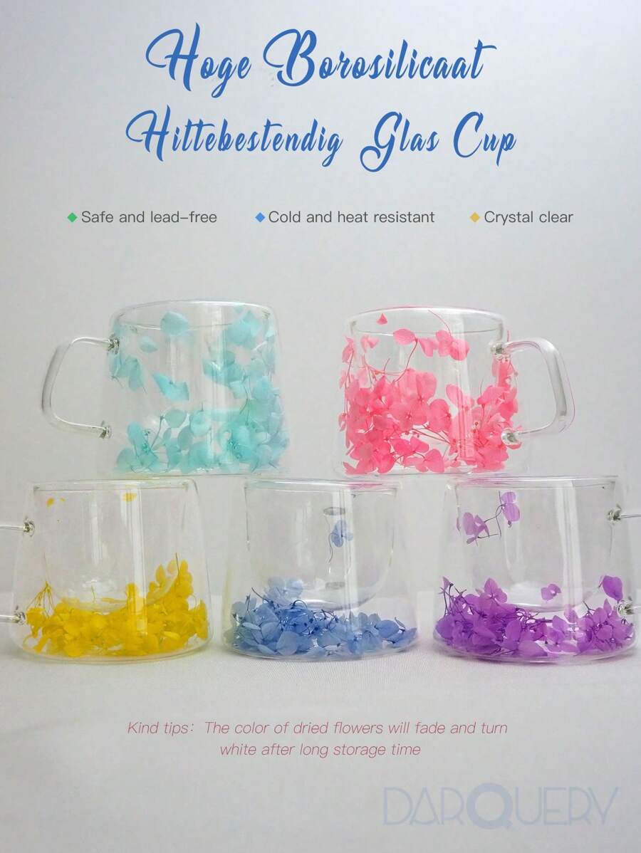 Cốc cà phê thủy tinh đôi có quai, sản phẩm mới sáng tạo hoa thật hoa khô cốc thủy tinh, cốc thủy tinh chịu nhiệt borosilicate cao 200ml với kiểu dáng thời trang, phù hợp đựng đồ uống nóng/lạnh như sữa, cà phê, trà cho phụ nữ, cốc hoa thủ công, cốc hoa vĩnh cửu cốc sáng tạo với sức hấp dẫn cao, cốc nước quà tặng lễ hội, món quà nhỏ tăng cường cảm giác vui vẻ - Nhiều màu - Xem 1