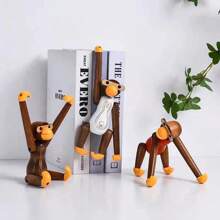 1pc, Creative Wooden Monkey Phone Holder, Decorative Art Hanging Ornament For Living Room & Bedroom, Versatile Table & Shelf Decor, Multi-Purpose Practical Gift - Multicolor - View 1