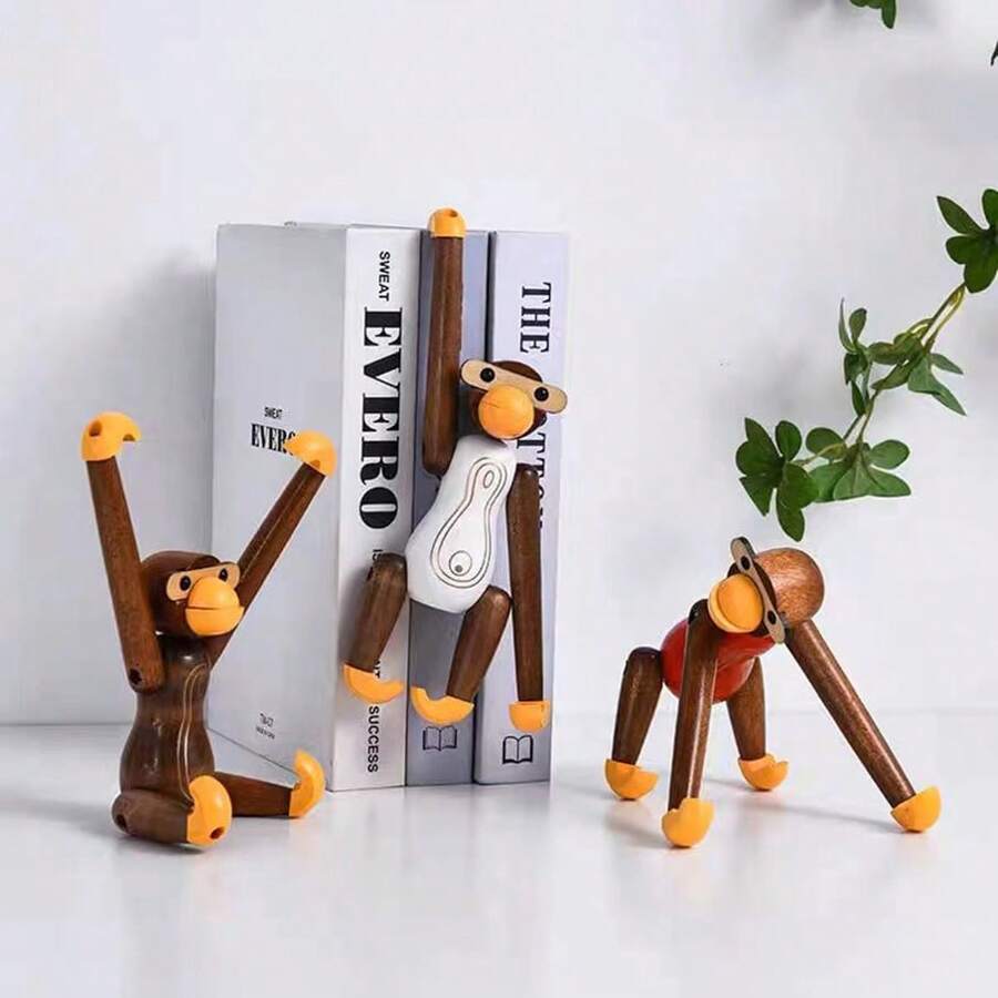 1pc, Creative Wooden Monkey Phone Holder, Decorative Art Hanging Ornament For Living Room & Bedroom, Versatile Table & Shelf Decor, Multi-Purpose Practical Gift - Multicolor - View 1