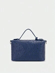 1pc Elegant Women PU Leather Stone/Ostrich/Snake Texture Simple Tote Bag & Cosmetic Bag