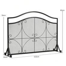Single Panel Fireplace Screen, Decorative Fire Spark Guard Gate Metal Mesh, Rustproof Solid Freestanding Fire Screen For Baby Or Pet, Outdoor Or Indoor Use - Black - View 2