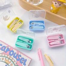 Draagbare nagelknipper en nagelknipper Kleine antislip metalen nagelknipper voor meisjes met cartoon opbergdoosset, geschikt voor kamperen en gezinsgebruik, tas, organizer, opbergruimte