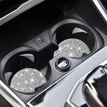 1pc Elegant Rhinestone Decorated Anti-Slip Car Cup Mat - White - View 4