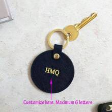 Customized Initial Letters 1pc Men Saffiano Leather Circle Keychain Round Key Ring Women Home Key Chain Gift With Monogrammed Letters - Apricot - View 2