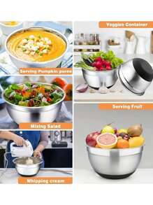 5pcs Stainless Steel Mixing Bowls - Heavy Duty, Dishwasher Safe, Airtight Lids, Outdoor Safe, Perfect For Kitchen Baking, Serving And Storage - Durable, Easy To Clean, Space Saving Design