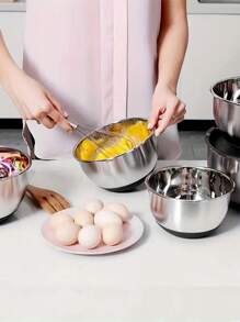 5pcs Stainless Steel Mixing Bowls - Heavy Duty, Dishwasher Safe, Airtight Lids, Outdoor Safe, Perfect For Kitchen Baking, Serving And Storage - Durable, Easy To Clean, Space Saving Design