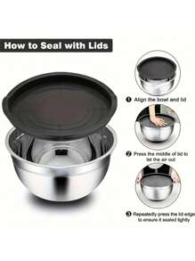 5pcs Stainless Steel Mixing Bowls - Heavy Duty, Dishwasher Safe, Airtight Lids, Outdoor Safe, Perfect For Kitchen Baking, Serving And Storage - Durable, Easy To Clean, Space Saving Design