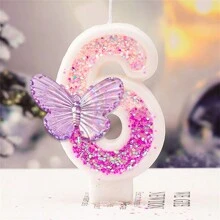 1pc Sparkling Happy Birthday Celebration Candles - Glittery Purple Ombre Butterfly Designed Birthday Number Candles (0-9), Cake Topper Decor For Birthday, Anniversary, Graduation Party, Adult Gathering, Dessert Table Decorations, Baking Supplies, Party Decorations,