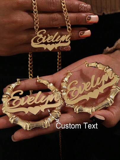 Women's Custom Name Bamboo Earrings Classic Exaggerated Personalized Large Round Earrings Stainless Steel Men's 5mm Chain Thick Chain Heart-Shaped Pendant Couple Jewelry Set Family Christmas Gift,Black,Silver,Gold,Stylish,Colorful,Vintage,Simple,Unisex,Casual,Cuties,Custom,Personalized,Unique,Ideal Gifts For Him,Ideal Gifts For Her,Her,Boyfriend,Girlfriend,Dad,Mom,Family,Friends,For Anniversaries,For Birthdays,For Graduation,For Prom,For Party,School Supplies,Back To School,For Office,For School,For Classroom,For Teacher Gifts,For University,For Colleague,For Dorm Rooms,For Teacher,For Boys And Girls,For Teenagers,Junior High School Students,Middle School Students,High School Senior High School Students,College Students,University Students,Freshman,Sophomore,Underclassmen