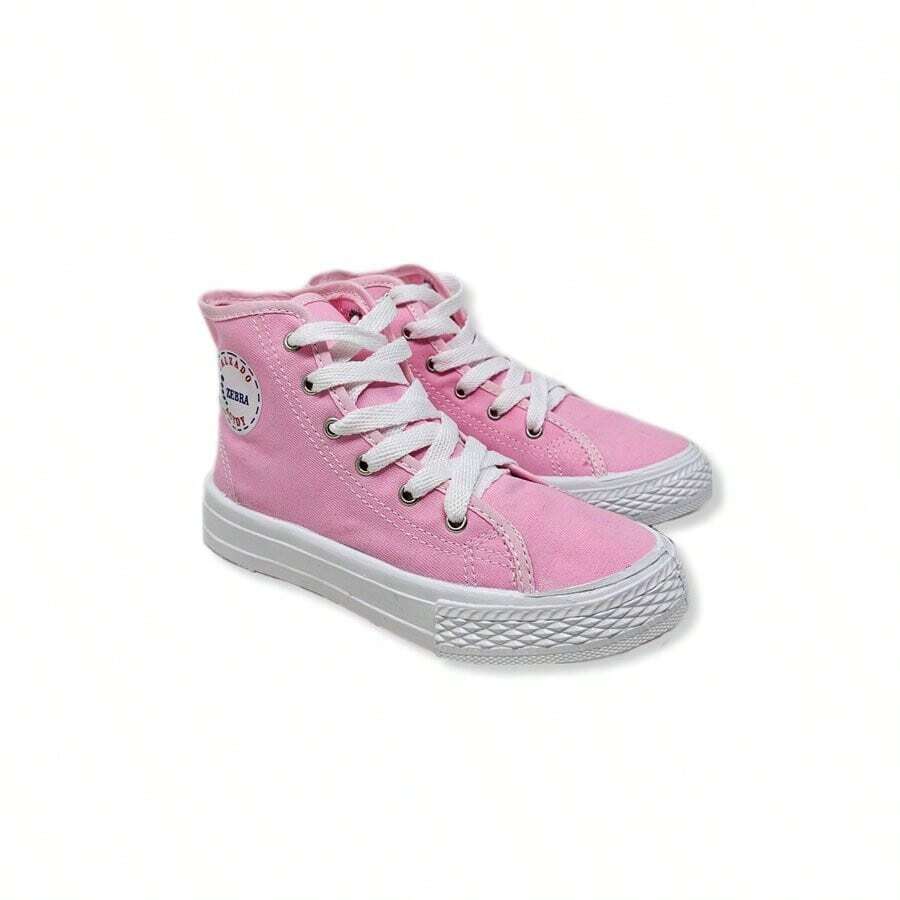 Tenis botita bebé niño niña zapatito choclo unisex casual urbano primeros pasos hasta 10 años 12mx-21mx lona tela blanco rosa negro negro amarillo confort - Rosa - Ver 1