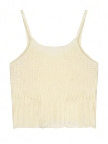 Solid Color Openwork Crochet Knit Lightweight Cardigan Set For Women - Apricot - View 6