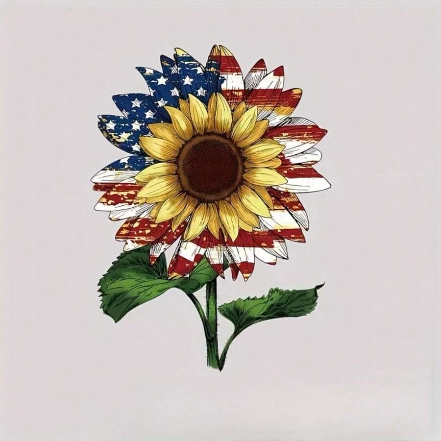 1/2/3 piezas Parche de plancha con transferencia de bandera americana y girasol, pegatina estampada de plástico multicolor de fusión en caliente para decoración de ropa, parche adhesivo lavable y duradero para manualidades de moda - Multicolor - Ver 1