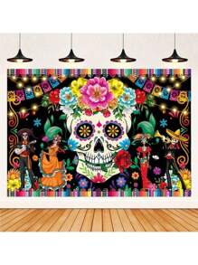 TYFYO 亡灵节背景墨西哥亡灵节背景狂欢节糖头骨摄影万圣节派对背景，圣诞节 - 彩色 - 查看 5