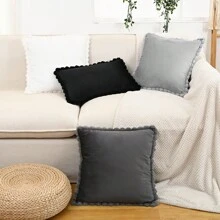 1 件仿兔毛装饰枕套，毛绒天鹅绒方形靠垫套，适用于沙发、客厅装饰（无枕芯） - 彩色 - 查看 2