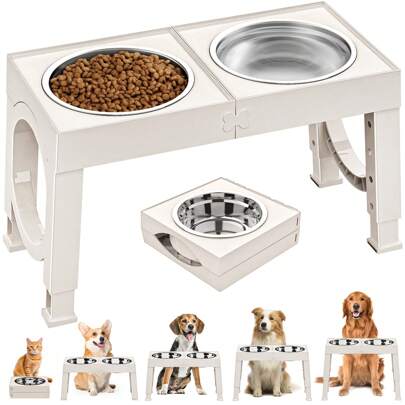 1 Set Elevated Dog Bowls, Collapsible Design, 4 Adjustable Heights, Dog Raised Bowls With 2 Stainless Steel Bowls, No Slip Dog Feeder For Medium Large Breed Dogs