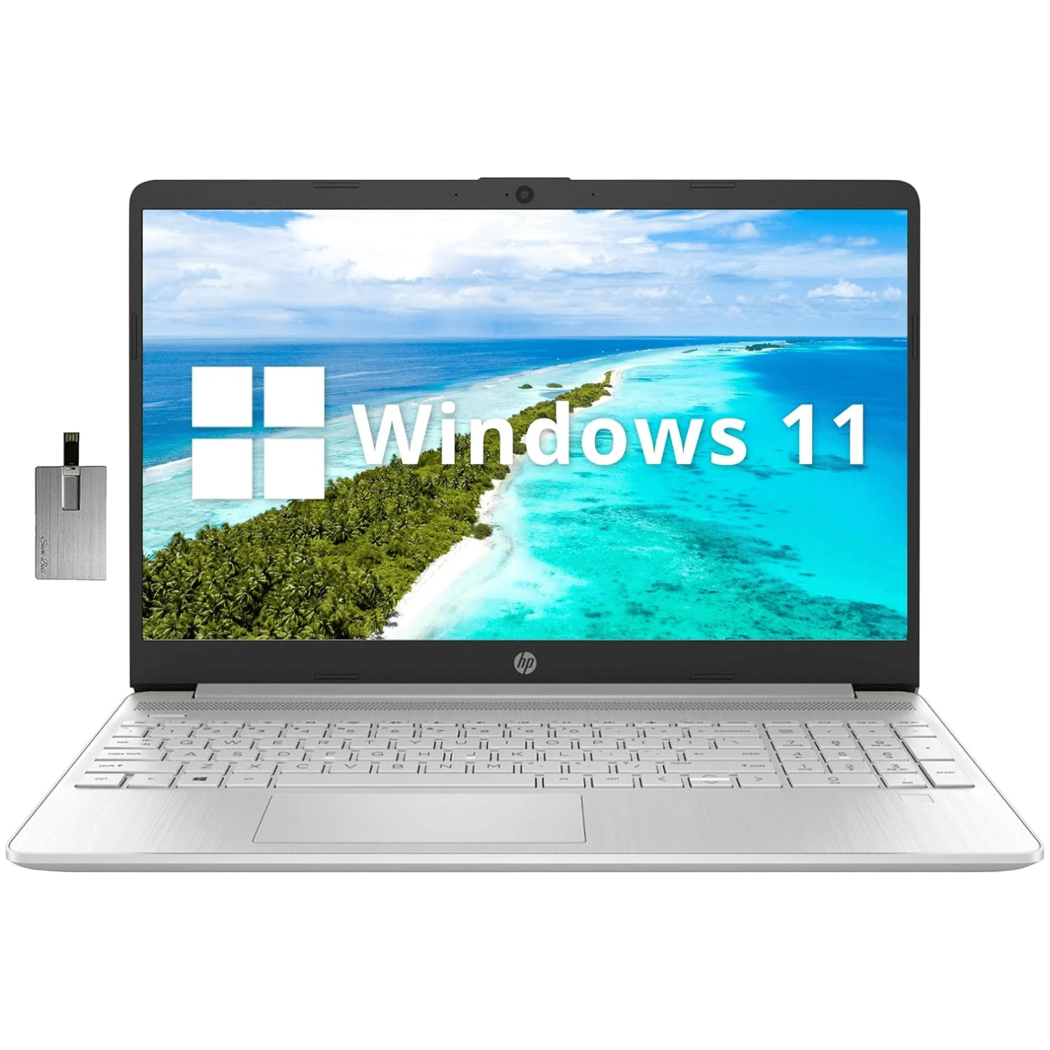 HP HP 15.6" HD Business Laptop, AMD Ryzen 3 5300U, Up To 16GB RAM, Up To 1TB PCIe SSD, AMD Radeon Graphics, Numeric Keypad, 720p HD Camera, Wi-Fi, Bluetooth, Win 11, Natural Silver, 32GB Hotface USB Card