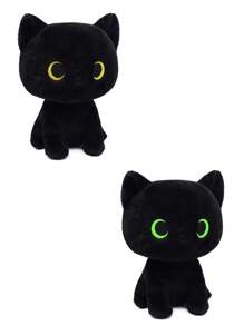 黑猫毛绒玩具可爱黑猫填充动物卡哇伊黑猫毛绒玩具创意柔软填充猫咪毛绒玩具适合儿童男孩女孩生日 - 彩色 - 查看 12