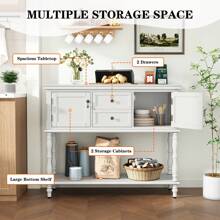 Console Table With 2 Drawers, Retro Entryway Table With 2 Door Cabinets And Open Storage Shelf, Narrow Long Sofa Table, Behind Couch Table For Living Room, Foyer And Hallway - White - View 3
