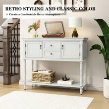 Console Table With 2 Drawers, Retro Entryway Table With 2 Door Cabinets And Open Storage Shelf, Narrow Long Sofa Table, Behind Couch Table For Living Room, Foyer And Hallway - White - View 5