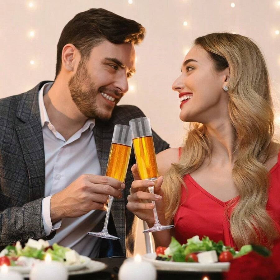 Plastic Acrylic Crystal Champagne Flute Glass, Long Stem Hand Blown